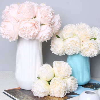 

5 Head Artificial Fake Peony Silk Flowers Bridal Bouquet Flower Arrangement Home Wedding Party Festival Table Garden Decor