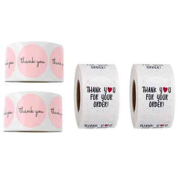 

1000Pcs 1 Inch Thank You Stickers Pink Stickers & 1000Pcs Round Thank You for Your Order Sticker Heart Thanks