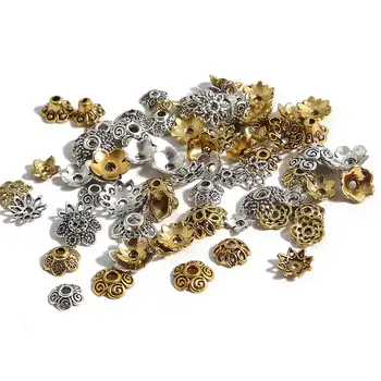 

50pcs/lot 6-14mm Tibetan Antique Gold Silver Plated Flower Beads Caps End Cap DIY Jewelry Making Connectors