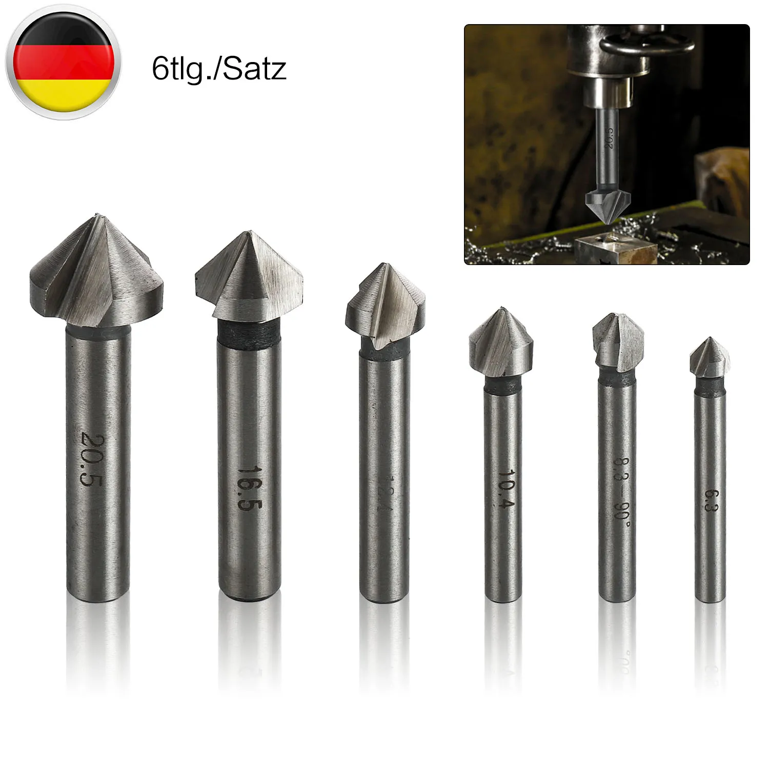 6 tlg 90� Kegelsenker Satz HSS Senker Entgrater 6,3-20,5mm Senkbohrer Werkzeug end mill tool countersunk bit set 6 tlg 90� Kegelsenker Satz HSS Senker Entgrater 6,3-20,5mm Senkbohrer Werkzeug end mill tool countersunk bit set