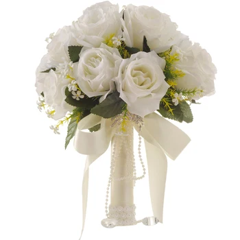 

White Flower Bouquet Wedding Bouquet Handmade Leaves Pearl Flowers Bridesmaid Wedding Bouquets