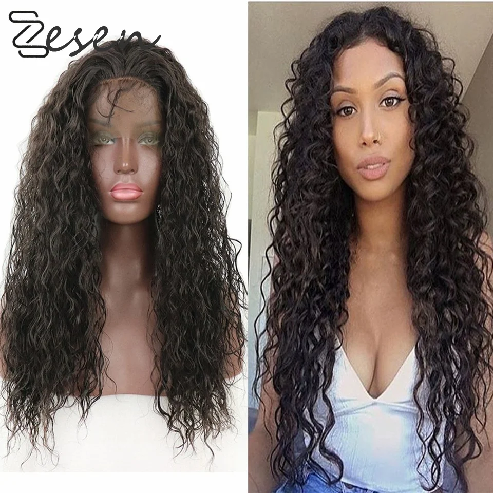 Closeout Wigs Lace-Front Loose Synthetic Hair-Resistant Baby-Hair Brown Natural-Hairline Curly p3KeJWlDL