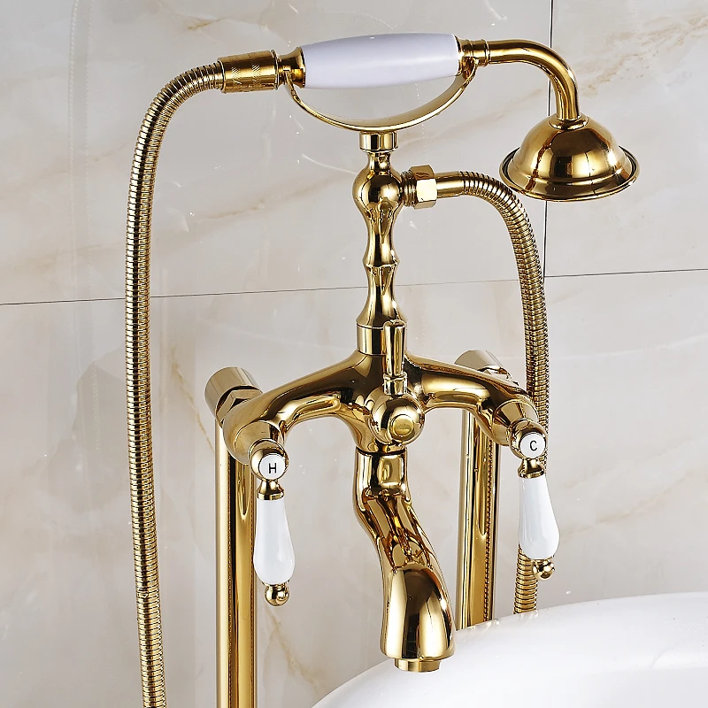 Luxury-Golden-Bathroom-Free-Floor-Stand-Faucet-Telephone-Type-Dual-Long-Handle-Mixer-Bath-Shower-Shower