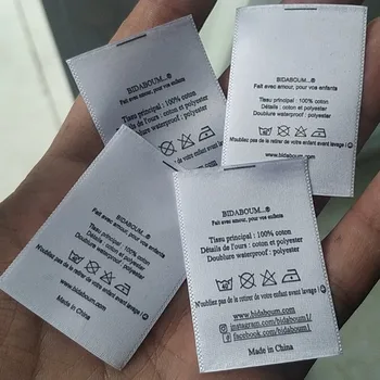 

1000pcs , 3.5 * 5 cm Custom soft white satin ribbon labels print clothing wash instruction