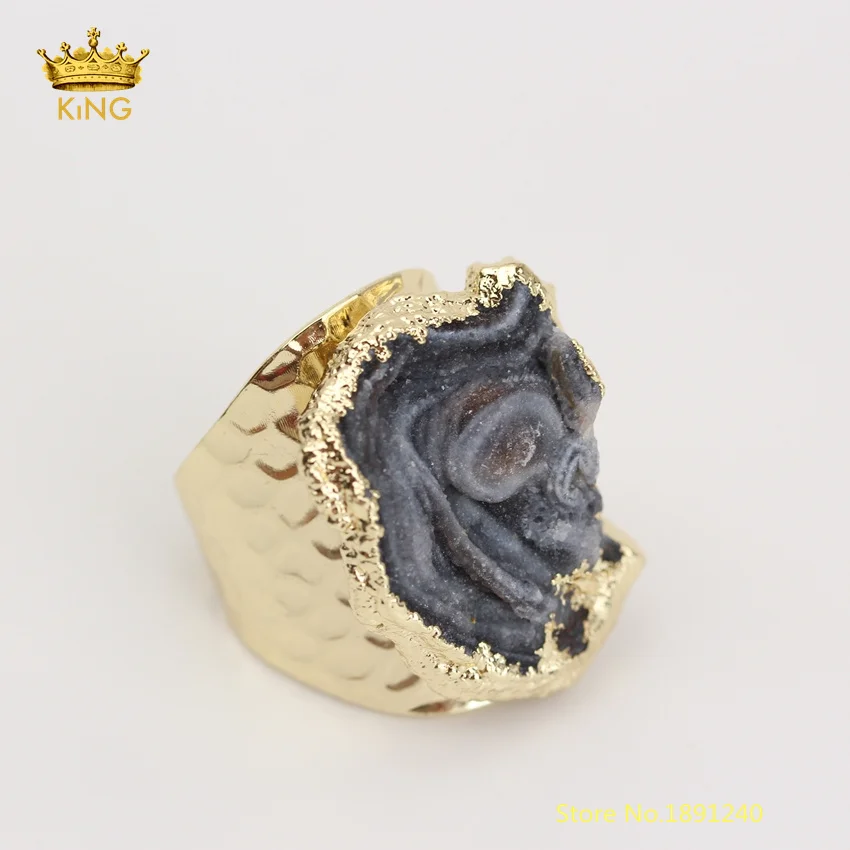 5 шт. рок Druzy Агаты камни кольца для мужчин ювелирные изделия, сырье Drusy Achate покрытием красная бронза/золото State Мужские Т-образные кольца