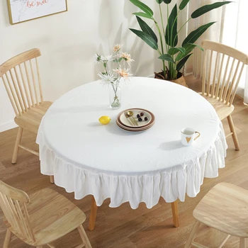 

Table Cloth Home Kitchen Dust Proof Cover Easy Clean Daily Washable Round Stain Prevention Tabletop Decor Dining Cotton Linen