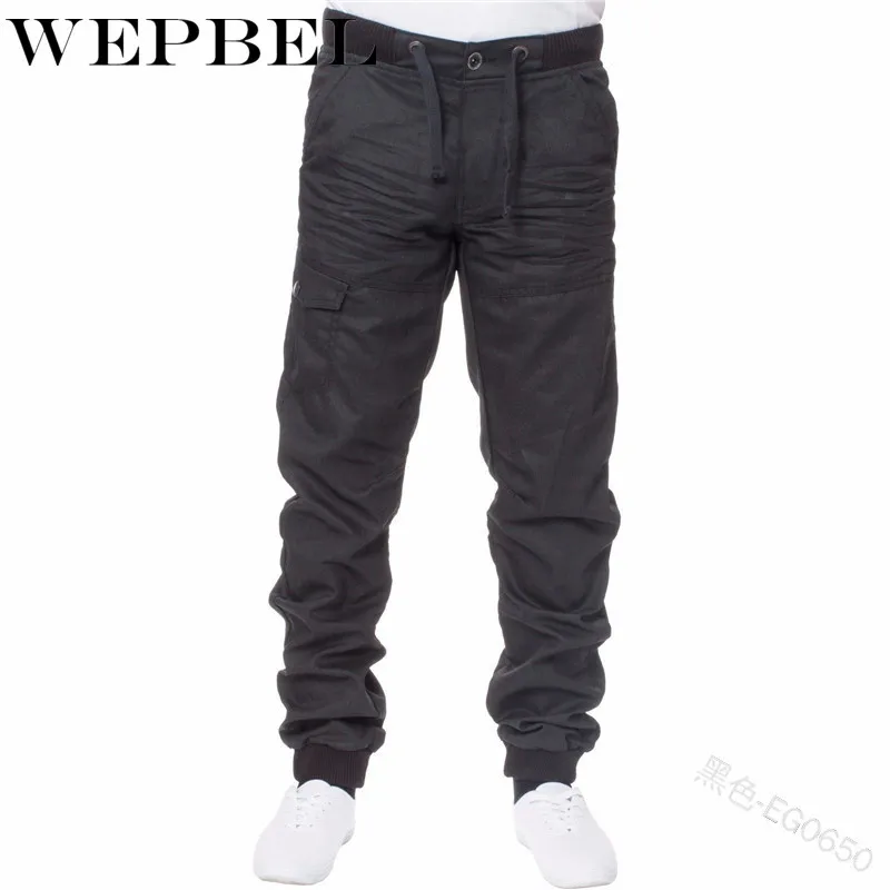 

WEPBEL Autumn and Winter Mid-Waist Solid Color Fashion Jeans Men's Loose Casual Drawstring Patchwork Pocket Denim Straight Pants