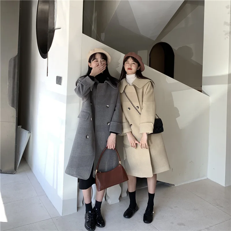 

Photo Shoot Korean-style Best Friend Retro Large Lapel Double Breasted Padded Woolen Jacket Has Detection