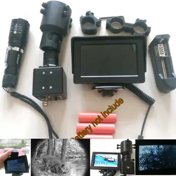 

DIY Night Vision Rifle Scope LCD Monitor Hunting Trail Camera W/ IR Laser Torch 25mm/30mm Mount 4.3'' Screen For Monocular 200M