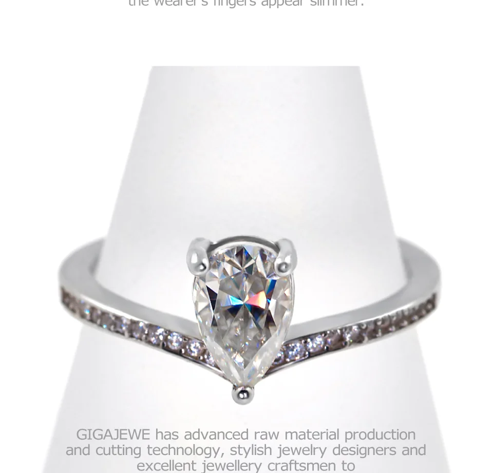 GIGAJEWE Moissanite кольцо 1.0ct 6X8 мм Груша F цвет 925 серебро золото многослойное покрытие мода символ любви подарок подруге