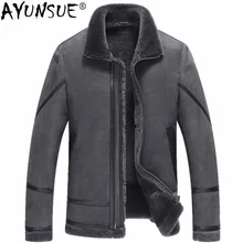 AYUNSUE Real Fur Coat Shearling Jacket Men Sheepskin Coat Mens Genuine Leather Jacket Motorcycle Natural Sheep Fur A19-X5020