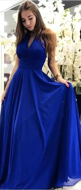 Royal Blue Королевский синий вечер шеф-повара платье Robe De Soiree высокое качество плиссированный шифоновый вечерние платья арбуз vestido de festa - Цвет: Royal Blue