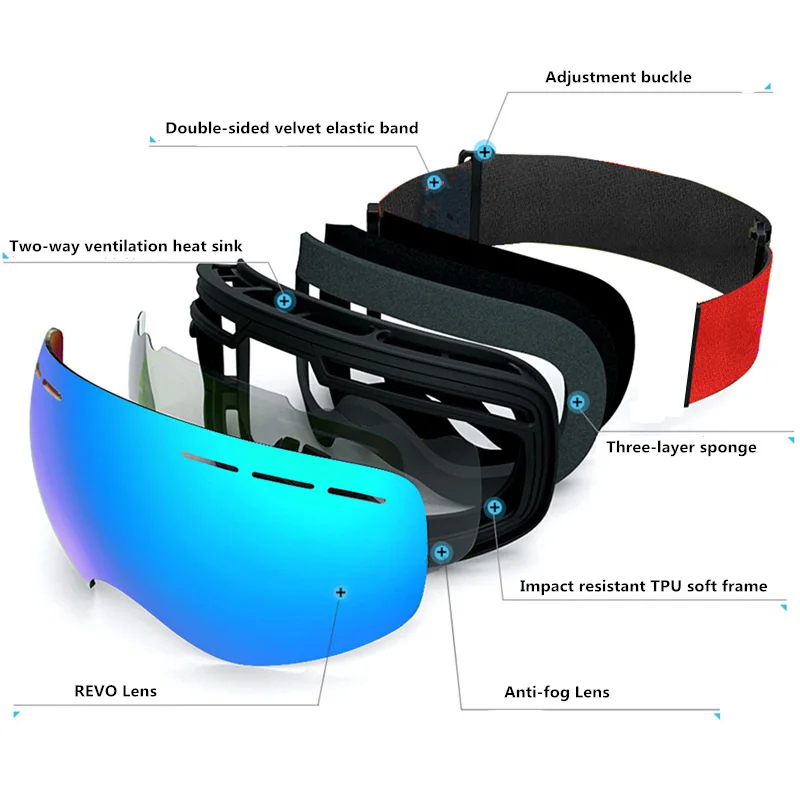 New Ski Goggles Men Women Double Layers Anti-fog Big Ski UV400 Glasses Protection Skiing Winter Snow Snowboard Goggles 3