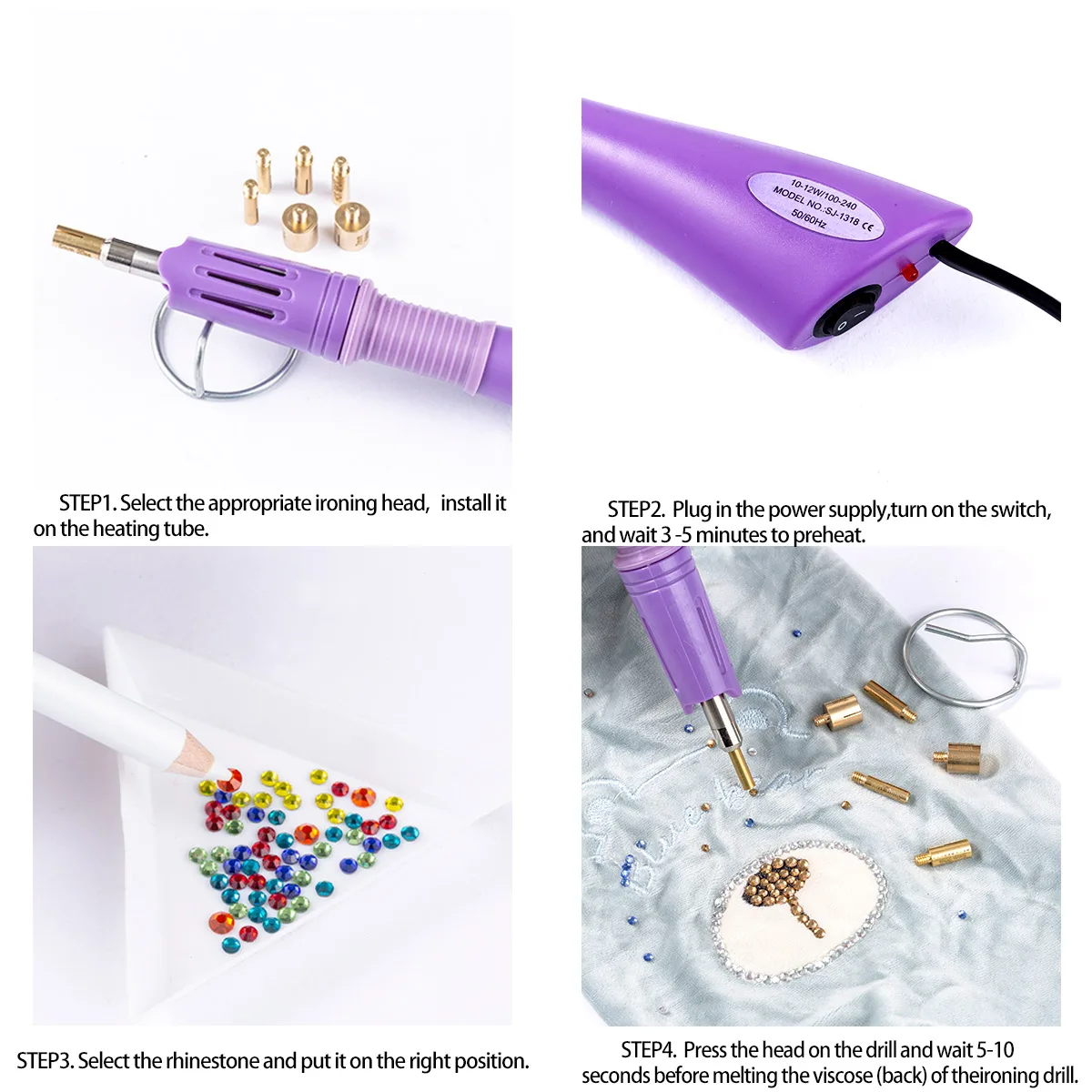 Hot Sale High Quality DMC Hot Fix Rhinestone Hotfix Applicator with 7 Tips Crystal Glass Hot Fix Rhinestone Iron-on Wand Strass