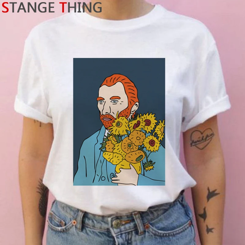 Van Gogh Van Goghing Van Gone Harajuku футболки для женщин Рисование маслом Ullzang футболка винтажная 90s футболка Графический Топ Футболка женская - Цвет: H3284