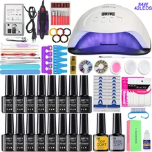 16/10 цветов Гель-лак набор для маникюра светодиодная УФ-лампа для ногтей 20000 ОБ/мин электрическая машинка для маникюра Набор для ногтей инструмент для ногтей