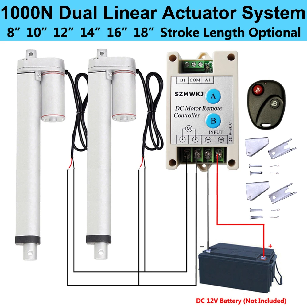 Set of 2 10" 220lbs 14mm/s Linear Actuator W/ Wireless Control Kit 12V DC Motors 