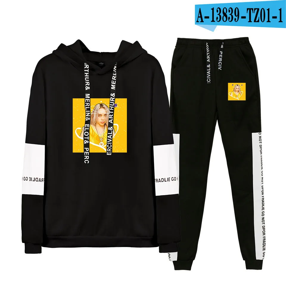 black Новинка billie eilish, толстовка с капюшоном, женская модная толстовка с капюшоном, свитшоты+ спортивные штаны, костюмы, Осень-зима, теплый черный пуловер - Цвет: black
