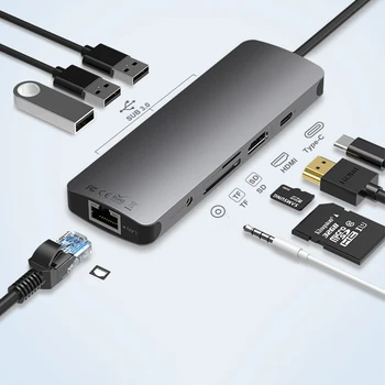 

Hot-Selling 9 in 1 Type C Hub USB C To HDMI VGA USB 3.0 Ports SD/TF Reader RJ45 1000M USB-C Power Delivery For MacBook Pro C HUB