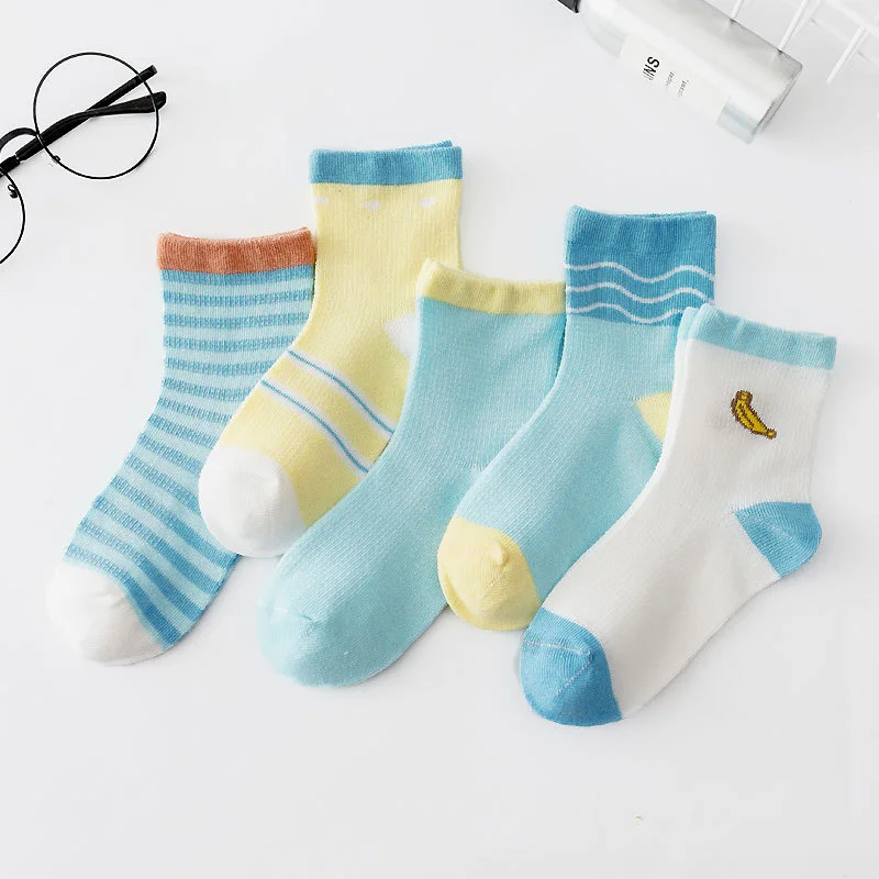 21 5 пар дышащих носков в сеточку для мальчиков и девочек 2, 4, 6, 8 лет, Детские осенне-зимние хлопковые носки удобные белые, синие, розовые - Цвет: 21