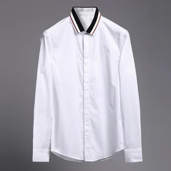 

2019 Pure Color White Shirts Men High Quality Street Wear Mens Long Sleeve Slim Fit Shirt Dress Shirts Casual Camiseta Masculina