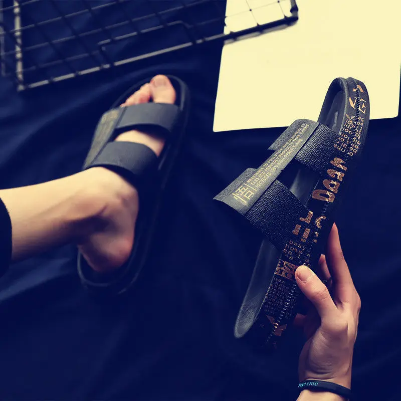 

Slipper Men's Summer Trend Korean-style Cool A- line Slippers Outdoor Soft-Sole Sandals Outer Wear Online Celebrity Home