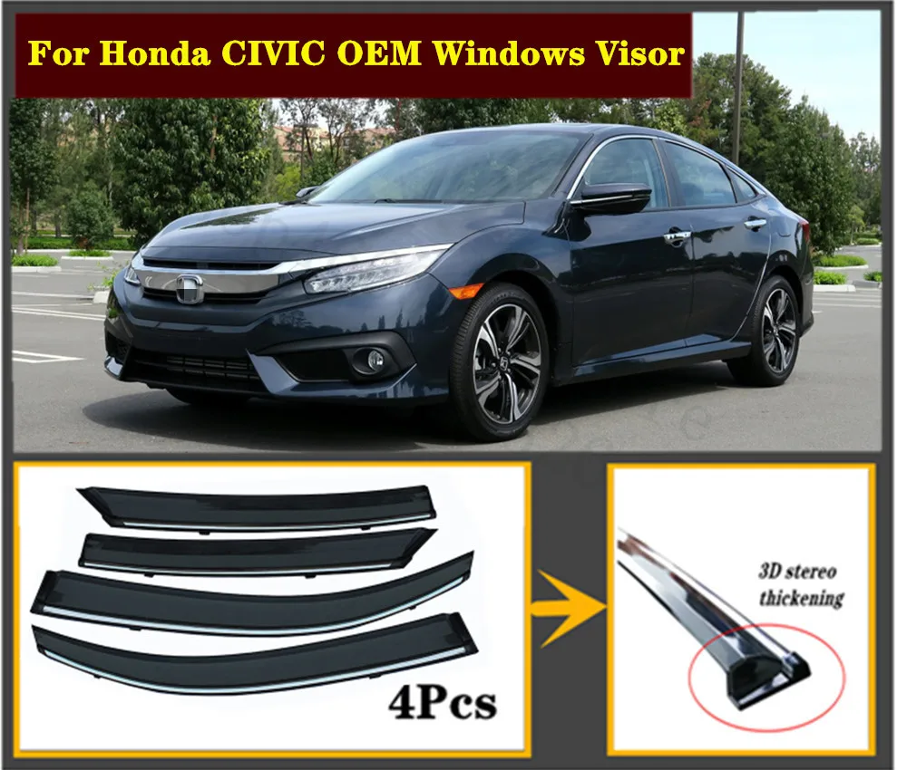 4pcs Set 2009 2020 OEM For Honda CIVIC steel window Visor Shade Vent