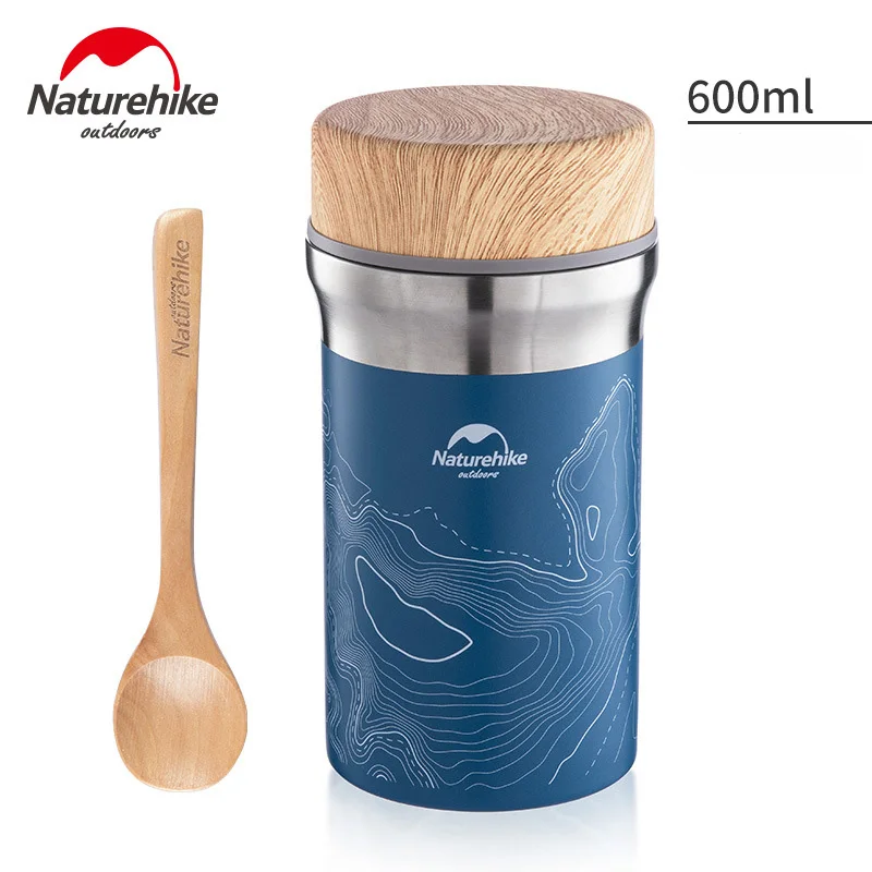 Blue 600ML Naturehike открытый тепловой Ланч-бокс Посуда Вакуумная чашка для воды 300 мл 400 мл бутылка из нержавеющей стали Портативный для пикника с ложкой - Цвет: Blue 600ML