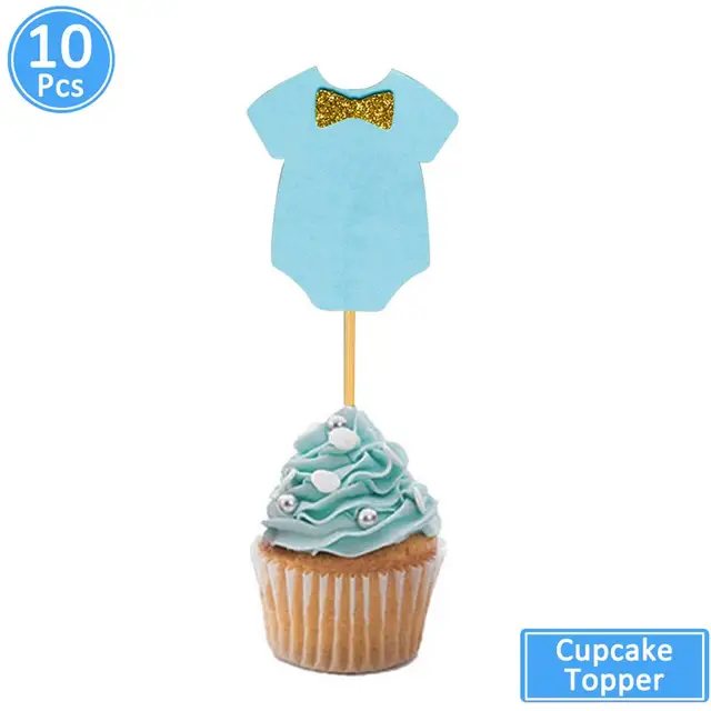 First Birthday One Cupcake Topper 1st Years Boy Girl DIY Party Decorations 1 Year Old Baby Birthday Decor Kids 10pcs blue