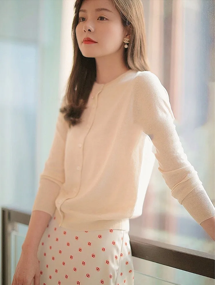 100% Wool Sweater Cardigan Women Tops Cashmere Korean Fashion Knitted Sequins Long Sleeve Tricot Stripes Cropped dropshipping 2