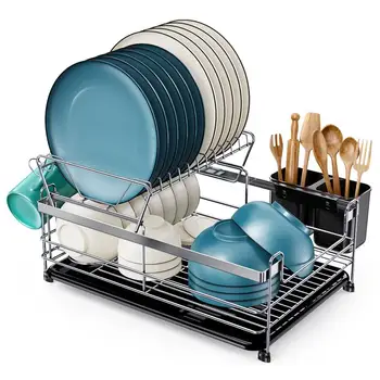 

HOMEMAXS Dish Drying Rack 304 Stainless Steel Dish Drainer Kitchen Utensils Holder for Kitchen Countertop
