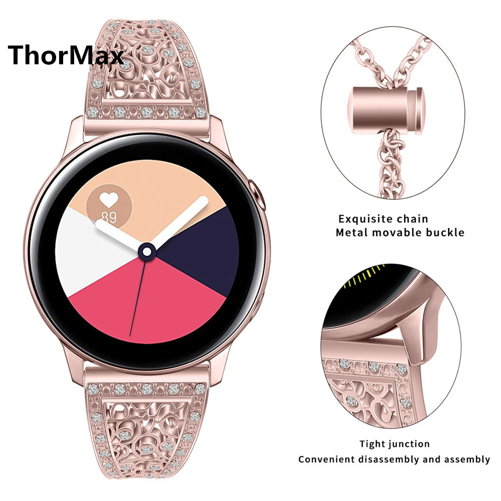 20 мм 22 мм браслет для samsung Galaxy Watch 42 мм 46 мм Galaxy Active роскошный Алмазный женский ремешок для часов из нержавеющей стали