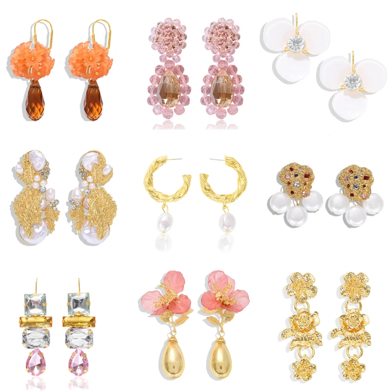 

Dvacaman ZA Pink Earrings Crystal/Beads/Flower/Resin Big Long Drop Earrings Fashion Jewelry Cute Bijoux For Women Accessories