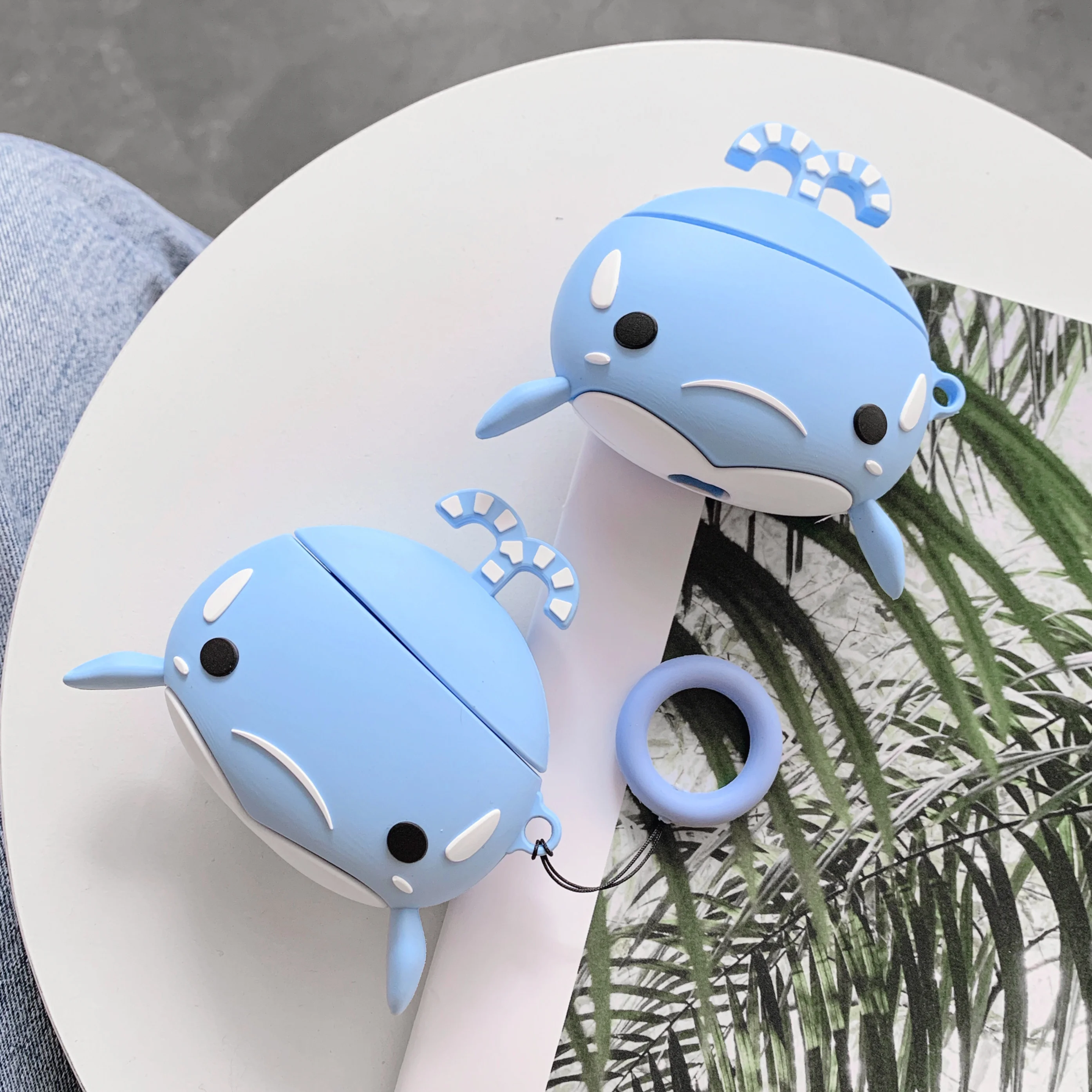 Мультяшный милый синий кит 3D беспроводной Bluetooth чехол для гарнитуры для airpods 1 2 Чехол для Apple наушники защитный силиконовый чехол