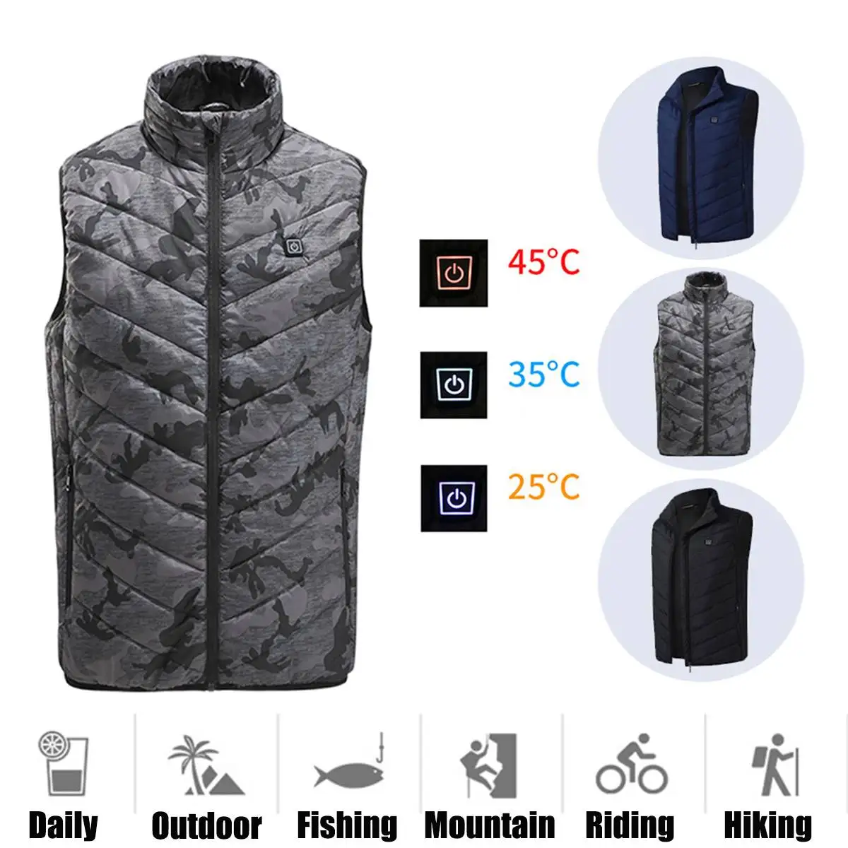 USB Electric Heating Pads Heated Clothing Outdoor Safety Clothes Heating Jacket Vests Body Winter Warmer