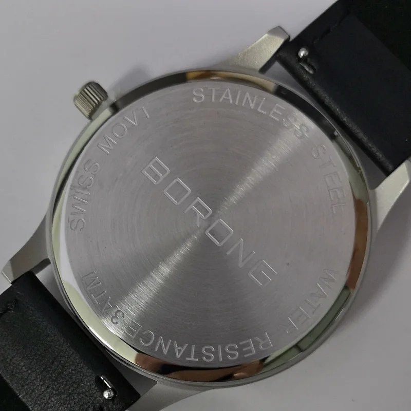BORONG Men's Fashion Swiss Quartz Watch Calender Waterproof Male Clock Business Casual Black Wristwatch Big Sale Free