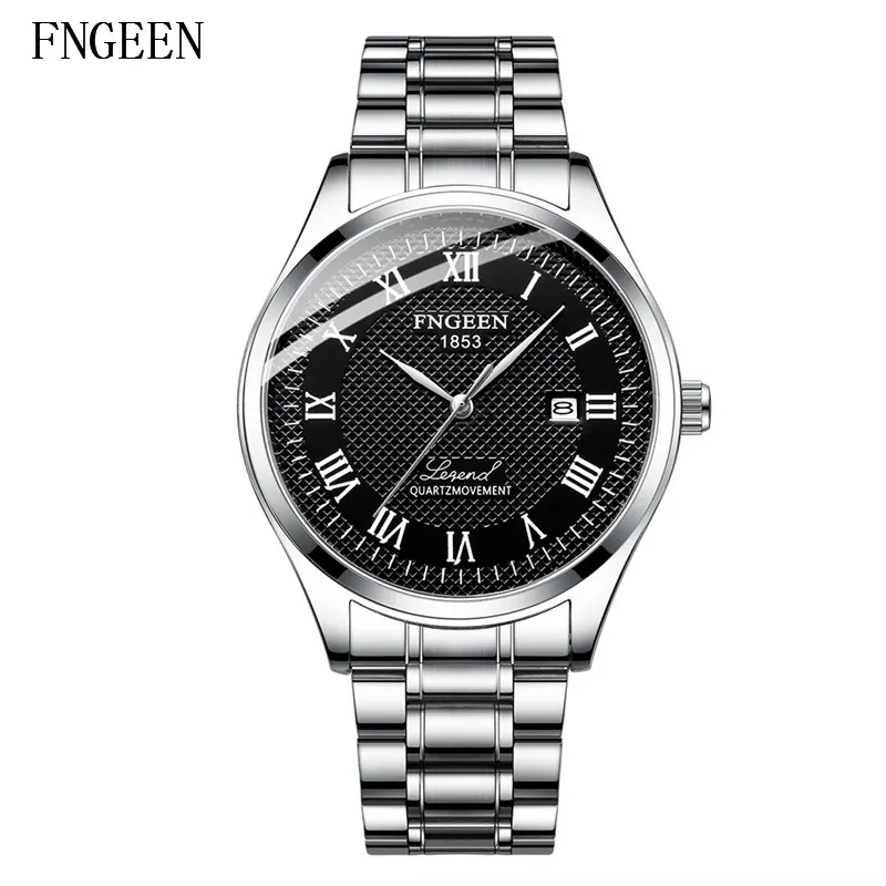 Классические мужские часы римские с датой и календарем деловые серебристые