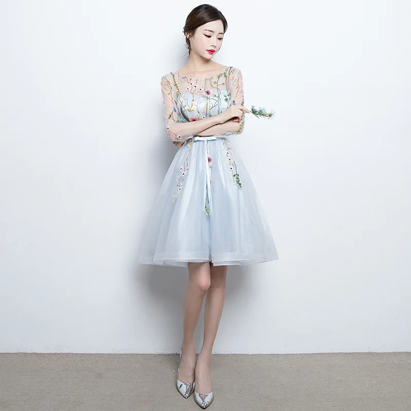 gray Женское платье Sommerkleid Dames Jurken, сексуальное, с вышивкой, летнее, элегантное, повседневное,, новая мода, Восточный стиль, годовые, вечерние, A001 - Цвет: gray
