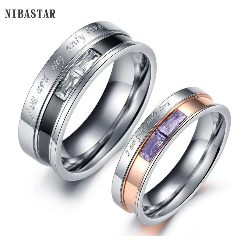Couple Rings Engagement-Ring Letter Stainless-Steel Wedding-Jewelry Women/men ONLY Ramantic