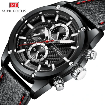 

MINI FOCUS Sport Watch Men Waterproof Leather Strap Chronograph Mens Wristwatch Quartz Wrist Watches Men Luxury Brand Male Clock