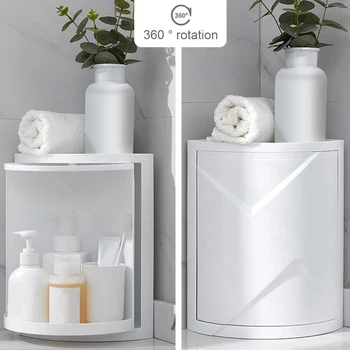 

360 Degree Rotation Single Layer Storage Rack Triangle Shelf Makeup Tools Locker Home Bathroom Corner Desktop Free Standing