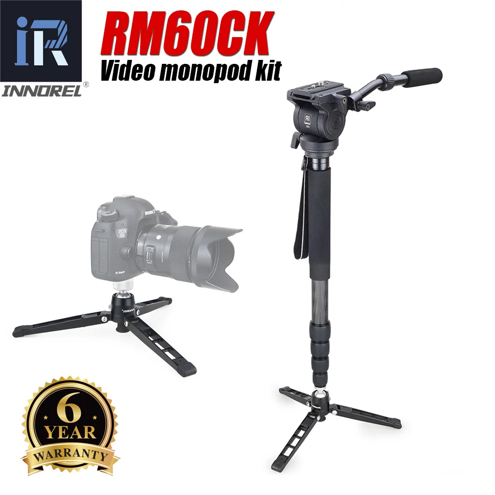 

INNOREL RM60CK Professional Monopod Kit Carbon Fiber Video Monopod with Fluid Pan Head and Unipod Holder Mini Table Tripod Base