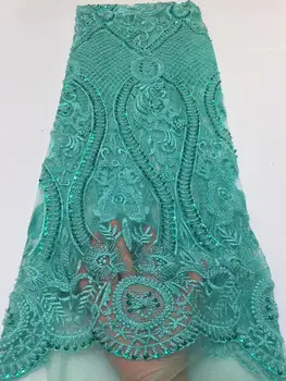 

Hot sale of Green 3D Beaded French lace dress fabric, high quality Beaded Nigerian Tulle lace fabric FZ-1115