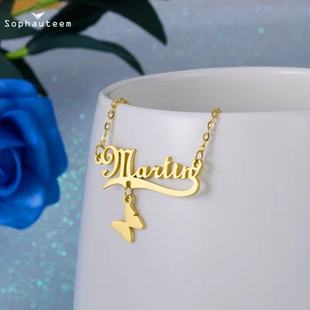 

Custom Necklace with Name, Customized Metel Letter Pendant Necklace,charm Butterfly Necklace for Women Jewelry Christmas Gift
