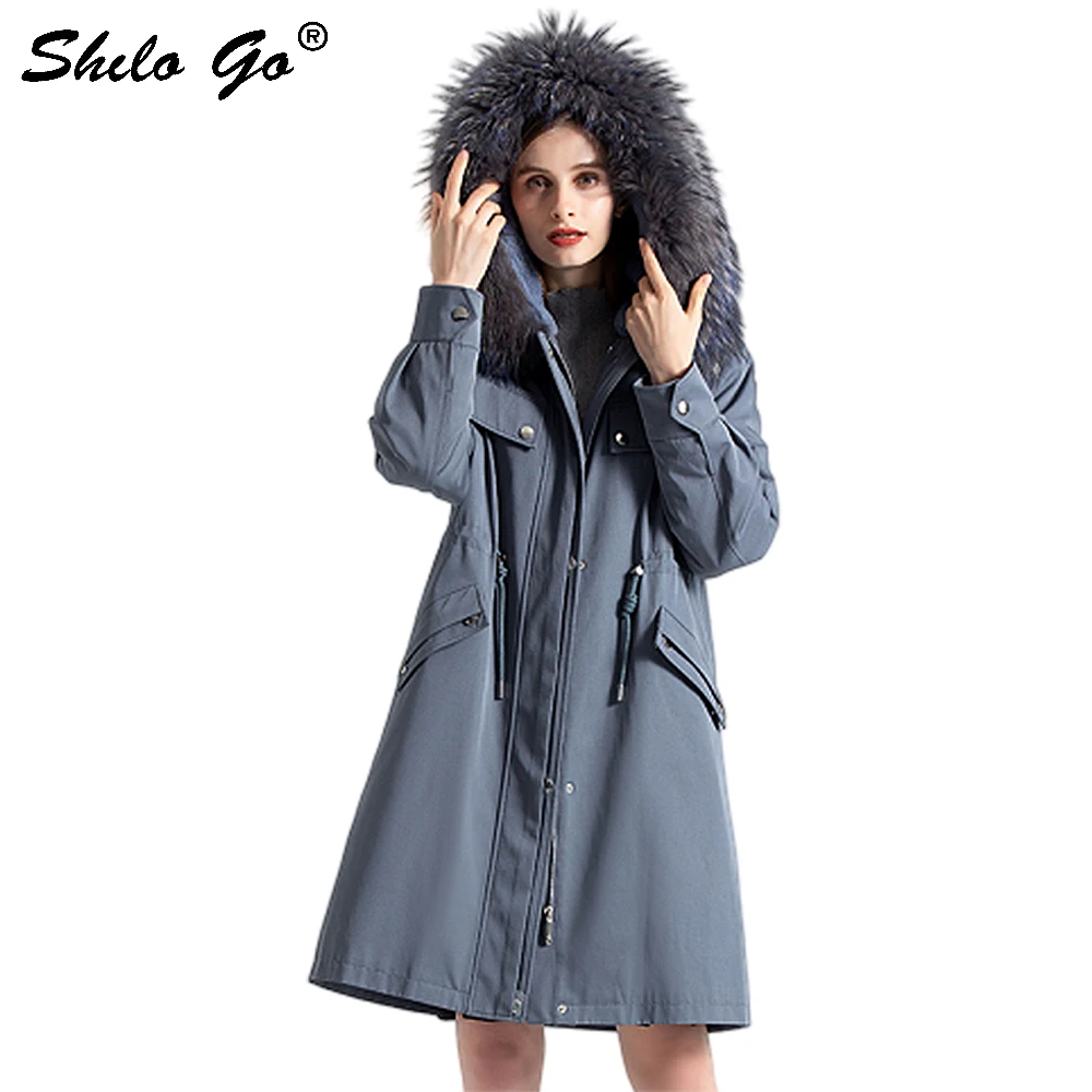 

Fur Parkas Casual Raccoon Fur Collar Hooded Plus Size Long Coat Women Winter Office Lady Drawstring Waist A Line Warm Outwear