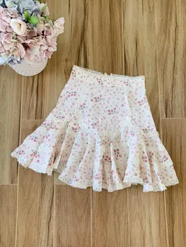 

Z195 Mini half skirt rose print lace half skirt pure cotton