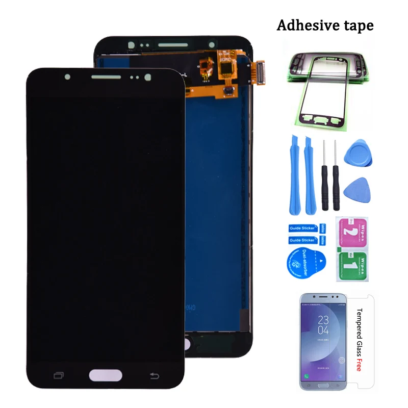 Ceny Do Samsung Galaxy J7 2016 J710 wyświetlacz LCD montaż digitizera ekranu dotykowego SM J710F J710M J710H J710FN LCD dostosować jasność