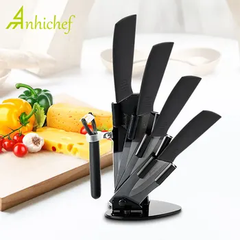 

Kitchen knives Ceramic Knives Accessories set 3" Paring 4" Utility 5" Slicing 6" chef Knife+Holder+Peeler Black Blade