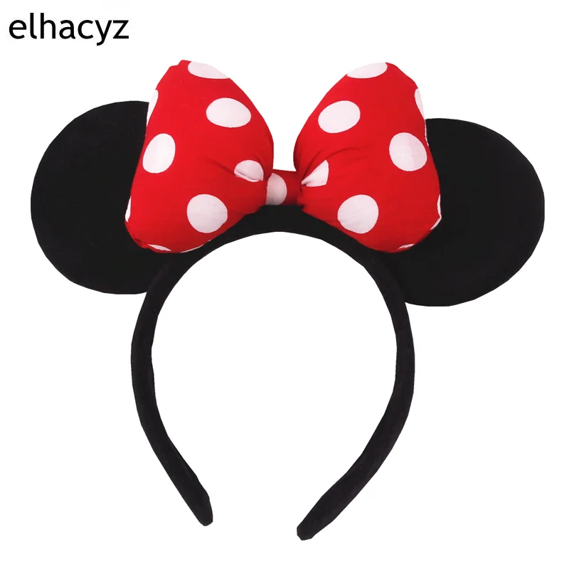 Disney-Clássico Dot Bow Headband para Mulheres e Meninas, Tamanho Grande, Orelhas Minnie Mouse, Festa Hairband, Acessórios para Cabelo DIY, Festival, Park Trip, Quente