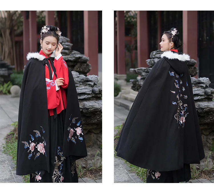 Hanfu пальто для женщин вышивка осень и зима плащ дамы пальто народный фестивальный рейв наряд Дети с капюшоном сценическая одежда DC3400